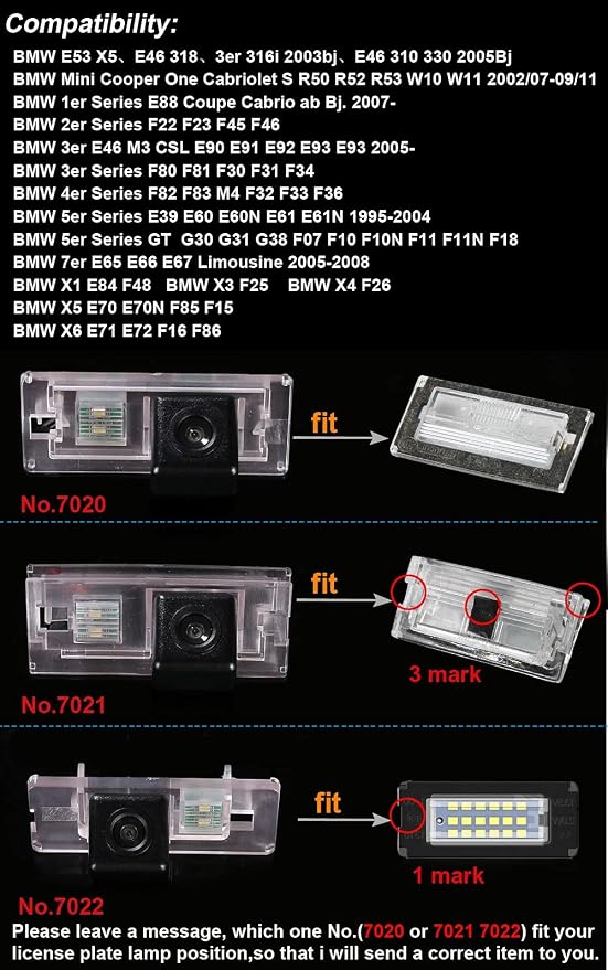 Waterproof License Plate Backup Camera,Night Vision Reversing Camera Replacement for BMW Mini Cabriolet FWD R50 R52 R53 Cooper/Cooper S/One/One D/John Cooper Works Hatchback Diesel Hatch(No.7020)