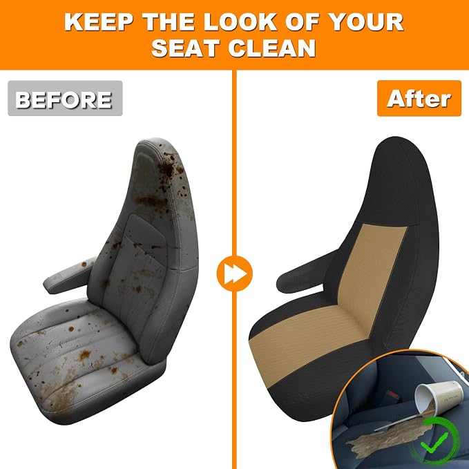 Seat Covers Compatible with 2010-2025 Chevy Express Front Bucket Seats with Opening for Grab Handle on Passenger Side Backrest, Custom-Made Heavy Duty Seat Cover, NOT for RV Seats