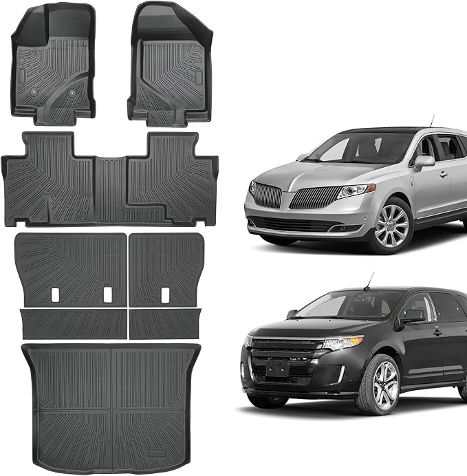 Floor Mats for Ford Edge 2007-2014 & Lincoln MKX 2007-2015, Custom Fit Heavy Duty TPE All Weather Protection, Waterproof Non-Slip Black (Two-Row Floor Mats & Cargo Liner & Seatback Mat)