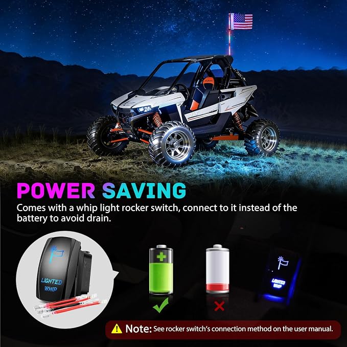 Nilight LED Whip Light 1 PC 5FT COB RGB Spiral Lighted Antenna with Spring Base, Bluetooth App & Remote Control DIY Chasing Patterns & Music Sync Safety Whips for ATV UTV RZR Polaris Can-Am Truck