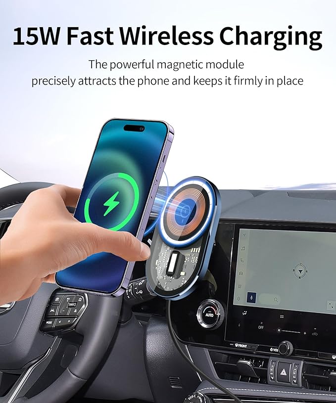 Wireless Charging Car Phone Holder for Lexus NX/NX Hybrid 2022-2026, 9.8" Screen Fixed Clip, 360° Rotation Car Phone Mount Compatible with MagSafe