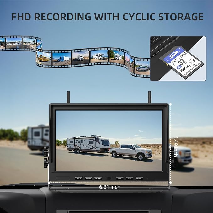 eRapta 4 Wireless Backup Camera Magnetic: 10.1" IPS Full-Size DVR Monitor, Install-Free RV Camera System with IR Night Vision, Built-in 9600mAh Battery for RV/Camper/Truck/Trailer/Tractor ACT104