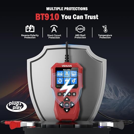 Car Battery Tester 6V 12V with Lithium Battery Testing, VEHLIVE BT910 5-3000CCA Battery Load Tester, Automotive Alternator Tester Charging Cranking System Tester for Car Truck Motorcycle SUV ATV Boat