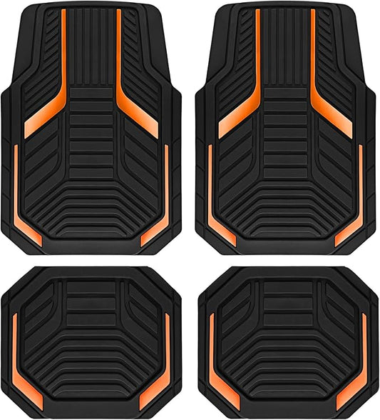 PIC AUTO Heavy Duty Rubber Floor Mats, Orange Aluminum Film Car Mats Set, Front and Rear Car Mats with Anti-Slip Backing, All Weather Protection, Trim-to-Fit for Automotive SUV, Sedan, Van