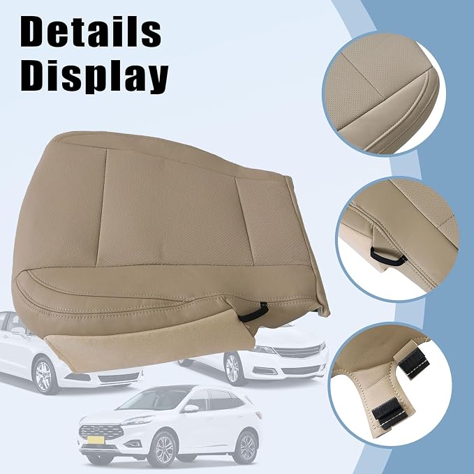 SecosAutoparts 2PC Front Driver Bottom & Backrest Perforated Leather Replacement Seat Cover Tan for Ford F-150 Lariat 2015-2017 & F250 F350 F450 F550 Lariat XLT 2017-2022, Custom Fit