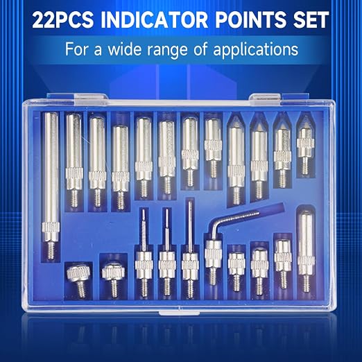 0-1" Magnetic Base Dial Indicator Kit, 0.001" Resolution Precision Machinist Tools with 22 Test Tips & Adjustable Long Arm, Flat/Lug Back for Lathe/Mill/Vibration Measurement