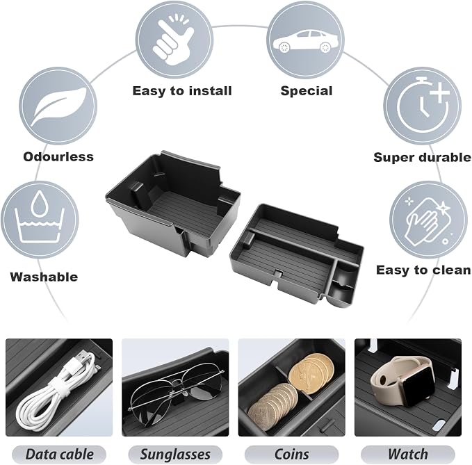 SKTU 2Pack for 2026 Jeep Cherokee Center Console Organizer 2026+ Cherokee (Base/Laredo/Limited/Overland) Double Layers Console Tray Jeep Cherokee 2026 Accessories Tray with Sunglasses and Coin Holder