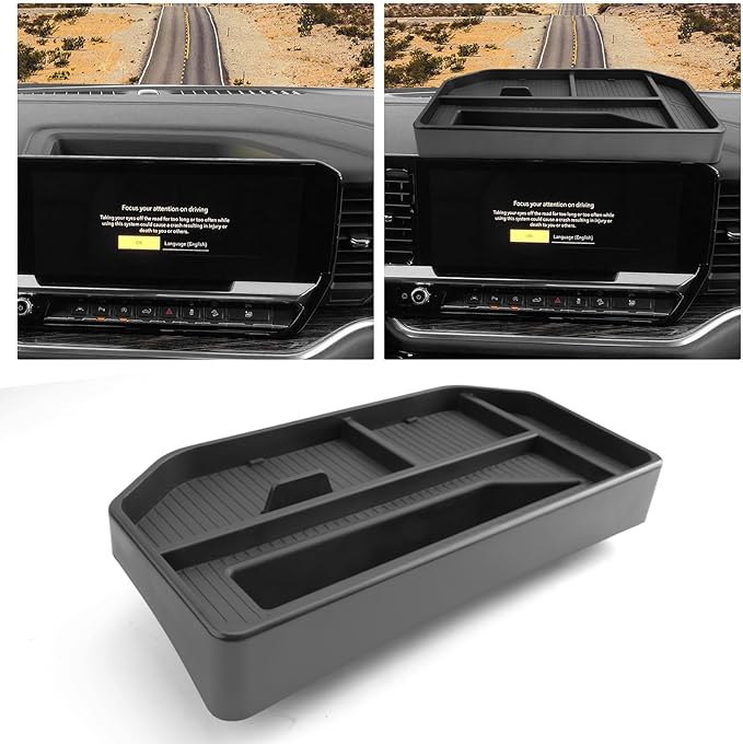 for 2022–2026 Silverado&Sierra 1500/2024–2026 Silverado 2500HD/3500HD 13.4 Inch Center Console Screen Organizer Center Console Screen Organizer Tray ABS Materials
