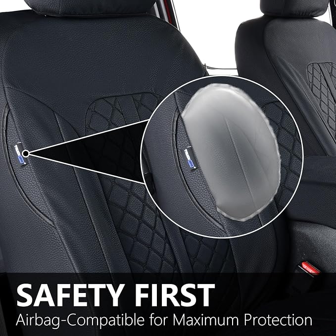Truckiipa Truck Ram Seat Covers Full Set Leather Waterproof Full Coverage Car Seat Cushion Protector Custom Fit for 2009-2018 Dodge Ram 1500, 2010-2025 Ram 2500 3500 Crew Mega Cab, Full Set, Black