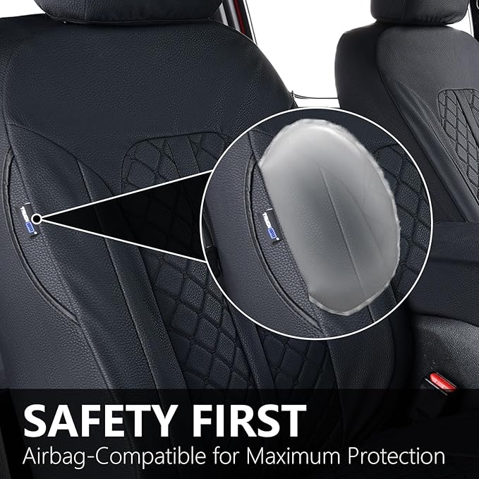 Truckiipa Front Seat Covers for Jeep Wrangler, Full Coverage Leather Car Seat Cover Fit for 2007-2017 Jeep Wrangler JK 2-Door/4-Door Altitude Sahara Freedom Willys Rubicon, Front Pair, Black