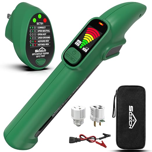 SQECH Circuit Breaker Finder Tool Kit GFCI Outlet Tester NCV Detector for 90-135V AC Electrical Circuit Tracer with Light Socket & 3-2 Prong Grounding & Clip Adapter Storage Bag Batteries