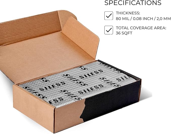 Siless 80 mil (2mm) 36 sqft (3.4 sqm) Car Sound Deadening mat - Butyl Automotive Sound Deadener - Noise Insulation and Vibration Dampening Material (36 sqft)