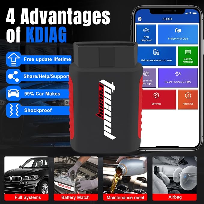 KDIAG OBD2 Scanner Diagnostic Tool, Car Code Reader for iOS & Android, Full System Auto Scanner for OBDII 1996+ Vehicles