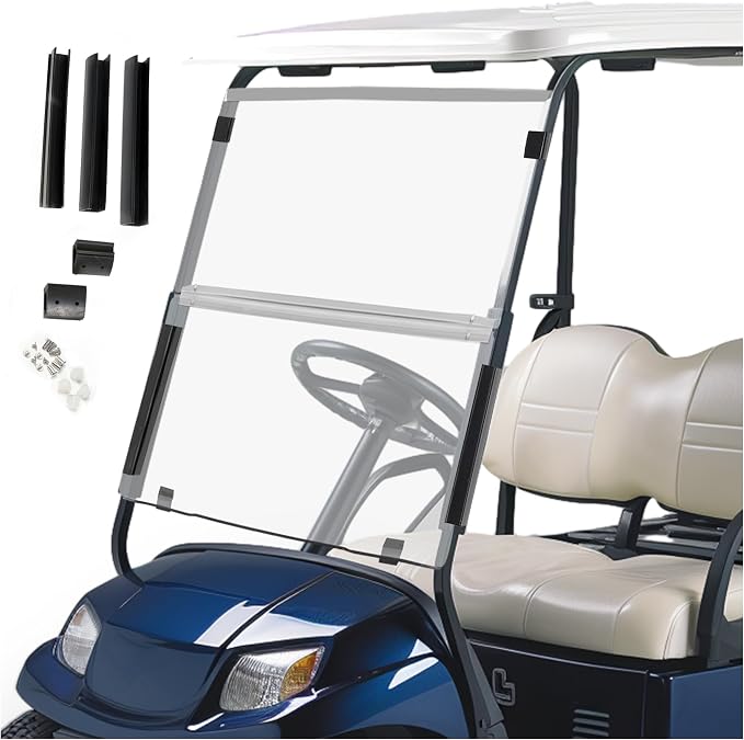 ECOTRIC Folding Down Clear Windshield for 2003-2006 Yamaha G22 Models Gas | or Electric Golf Cart