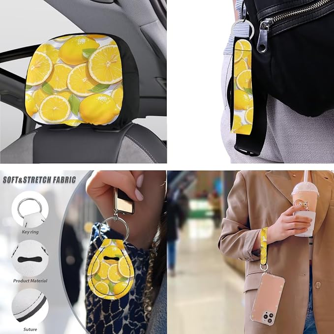 Orange Slices Car Seat Cover Full Set of 13, Watercolor Orange Slices Nonslip Car Front and Rear Beach Split Seat Cover Seatbelt Coaster, Universal Fit Auto Accessories for Interior