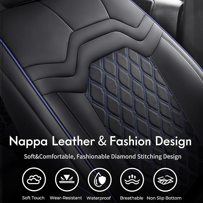 Huidasource for Jeep Wrangler JK Seat Covers 2 Door 2007-2017, Custom Fit Leather Seat Covers for Wrangler 2-Door Sport Rubicon Sahara Freedom Willys (Full Set/Black&Blue)