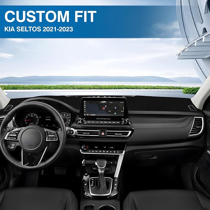 KUST Black Dash Cover for Kia Seltos 2021 2022 2023 (LX, S, S Turbo, EX, SX Turbo) Polyester Dashboard Cover Non-Slip Interior Accessories for Seltos Black (NOT fits for Seltos 2024 2025)