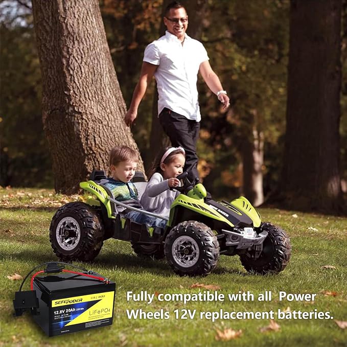 SEFEPODER Replacement Battery Compatible with Fisher Price Power Wheels 12 Volt Ride-On Vehicles,12V 20Ah Lifepo4 Lithium Ion Rechargeable Battery (Not Compatible ATVS)