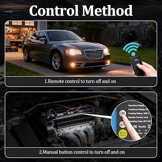 Remote Battery Disconnect Switch 12V, 240A, Kill Switch for Car Prevent Battery Drain, Anti-Theft Battery Cut Off Switch with Protect Cover, Voltage Protection to Prevent Drain for Auto, RV, Truck