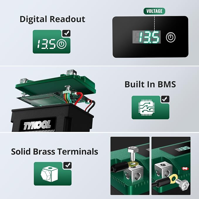 TYKOOL LFP14-BS-STD Lithium Battery, Replaces YTX14-BS, 400CCA 8Ah Fits for ATV UTV Motorcycle Scooter, Compatible with Rancher 420 Foreman 500 R1200GS Ninja 1400 Brute Force 750,Digital Readout [+ -]