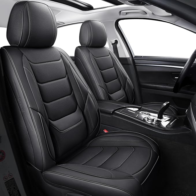 Black Leather Car Seat Covers Front Seat Breathable Seat Protectors Waterproof Automotive Seat Covers Universal Fit for Most Cars SUVs Trucks Vehicles