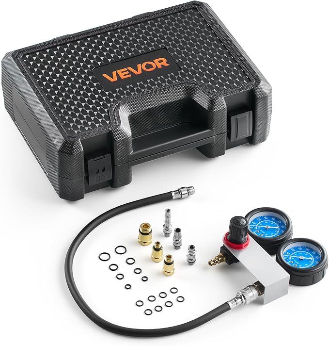 VEVOR Engine Cylinder Compression Tester Kit, Pressure Gauge Range of 0-100 PSI, Automotive Leak Down Tester Kit with 4 Adapters & Air Fittings, Pressure Check & Leakage Rate Test on Cars, Motorcycles