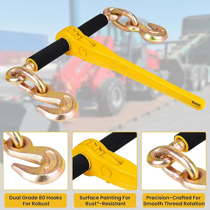 Chain Binders 1/4" -5/16", 2 Pack G80 Ratchet Load Binders 1/4 to 5/16 with G80 Clevis Grab Hooks, 2,200lbs WLL Ratchet Binders for G70 G80 Transport Chain, Tie Downs, Hauling, Towing