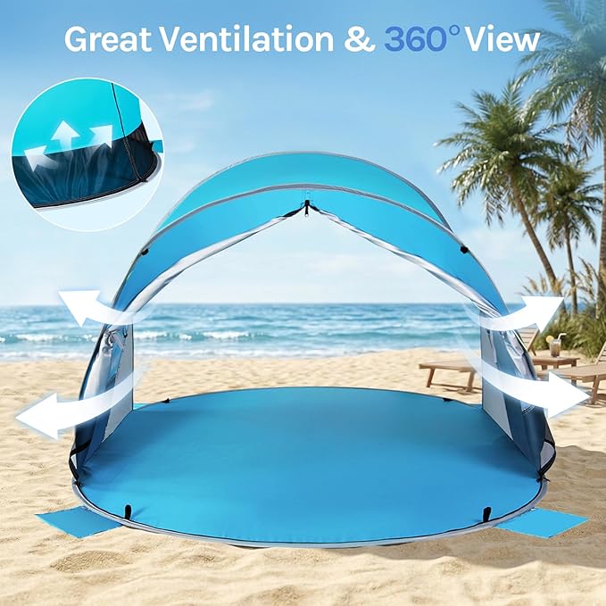 Wolfwise Pop up Beach Tent Sun Shelter with UPF50+ UV Protection, Instant Easy Setup Popup Beach Shade Canopy for 2 Person, Portable & Foldable with Carring Bag, 79 ×49×38 in, Blue