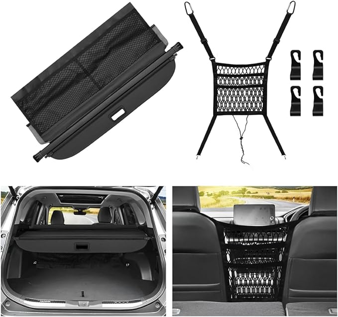 T TGBROS Cargo Cover for Toyota RAV4 2026 Carbon Fiber Retractable Trunk Cover with Car Mesh Organizer Net Bag, Car Privacy Shield for RAV4 Accessories