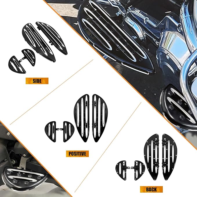 Floorboards Set Driver Passenger Footboards Front Rear Foot Pegs CNC Fit For Harley Touring Road Glide Street Glide Electra Glide Softail Dyna (Black)