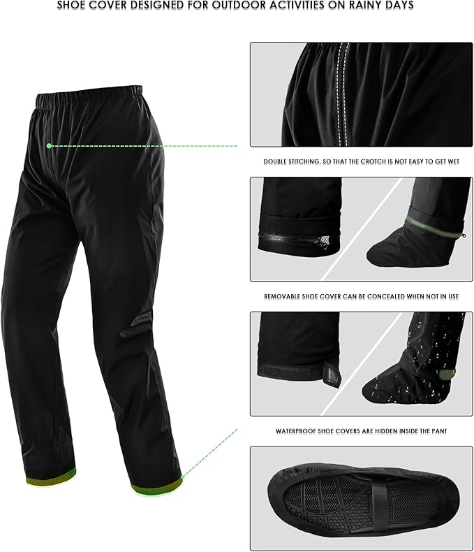 IRON JIA'S Rain Suit, Motorcycle Rain Gear for Men & Women, Waterproof Jacket and Pants, Breathable Reflective Raincoat for Farm Fishing Golf (Black XXL)