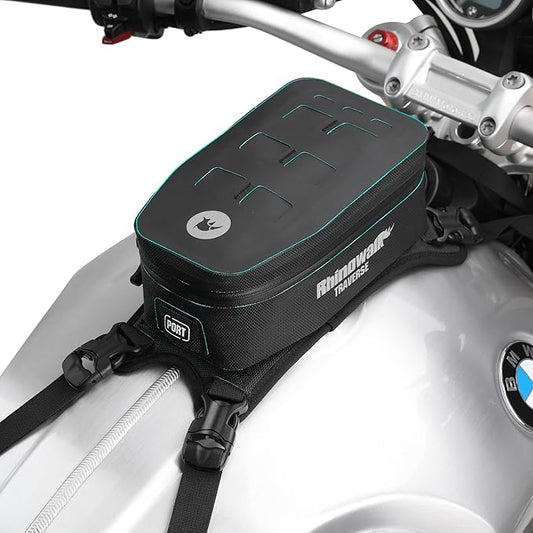 Rhinowalk Motorcycle Tank Bag Waterproof Motorbike Storage Bag with MOLLE System Cable Port Fits Honda Yamaha Suzuki Kawasaki Harley-Black