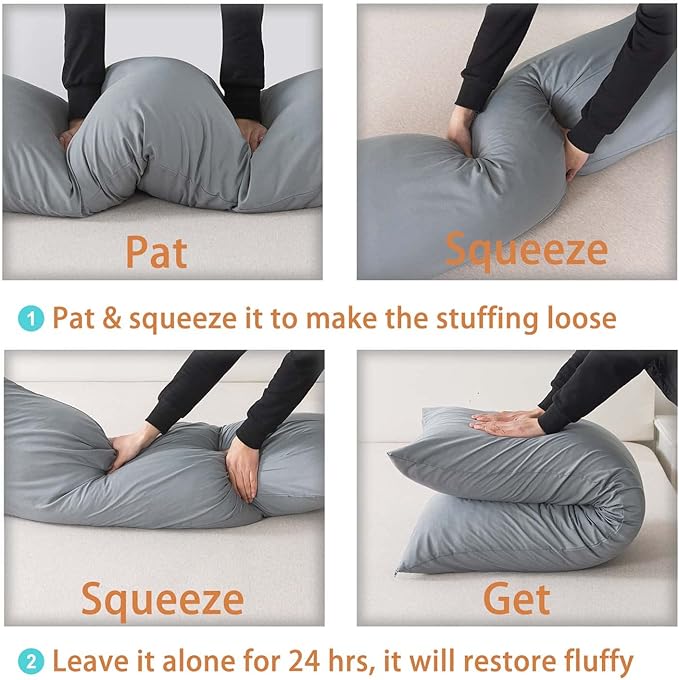 WhatsBedding Memory Foam Body Pillow with Breathable Zippered Cotton Cover, Full Body Pillow for Adults, Long Pillow for Sleeping, Firm Pillow Fluffy Supportive - Grey