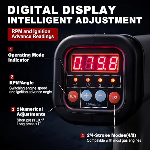 Sabary 12V Digital Timing Light with Tachometer & Advance Angle Inductive Ignition Timing Light Gun Vacuum and Fuel Pump Tester Gauge Leak Pressure Diagnostics Gauge for Car, Motorcycle, Marine