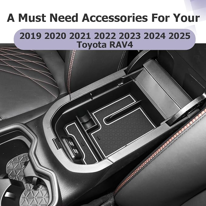 LUWU 2025 RAV 4 Center Console Organizer Compatible with 2019 2020 2021 2022 2023 2024 2025 Toyota RAV 4 Accessories Armrest Console Secondary Storage Box Insert Tray ABS Material White