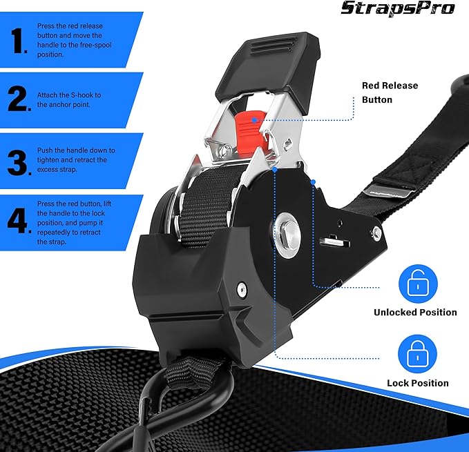 Retractable Ratchet Straps, 1763lb Break Strength Heavy Duty Auto Self Retracting Ratchet Strap with Soft Loops, 1 Inch x 10 Feet Tie Down Straps Easy Retract for Motorcycle Truck Securing Cargo, 4PK