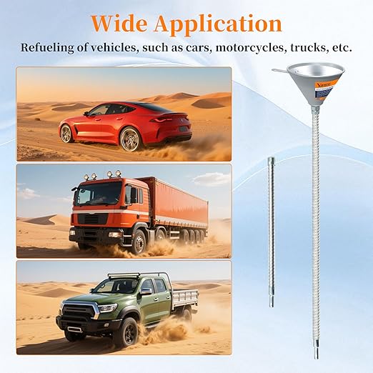3Pcs 14.84" & 27.56" Steel Bendable Spout Funnel with Filter & Long/Short Hoses for All Automotive Oils, Flexible Long Funnels for Automotive Use for Transmission Fluid, Diesel Fuel, and Other Liquids