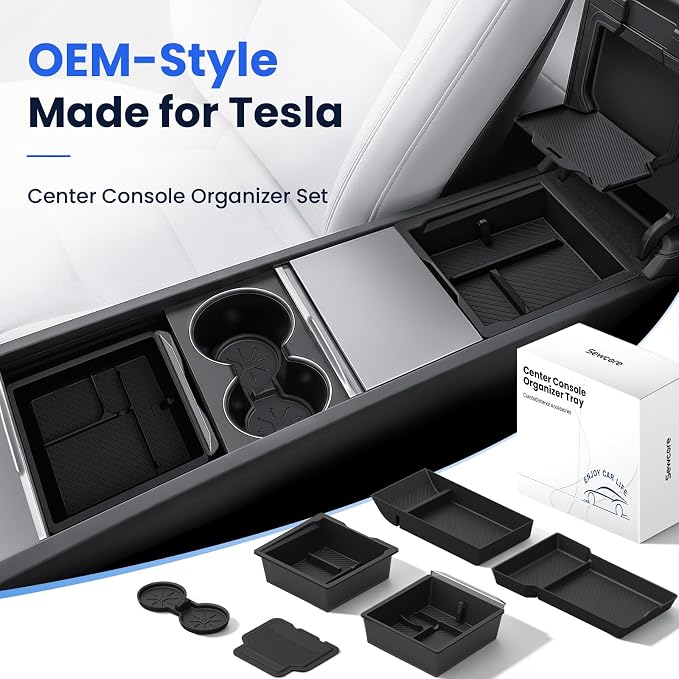 2026 Center Console Organizer for Tesla Model Y Juniper 2025-2026 | OEM-Style Fit, Double-Layer Storage with Bottom Trays, Smooth Sliding, Model Y Juniper Accessories, Premium/Performance Only