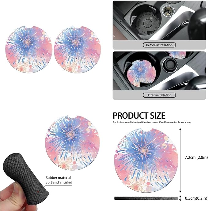 Colorful Firework Car Seat Covers Set of 10, Watercolor Fireworks Car Interior Accessories, Rainbow Fire Spark Seatbelt Covers Polyester Front Seat Rear Seat Cover