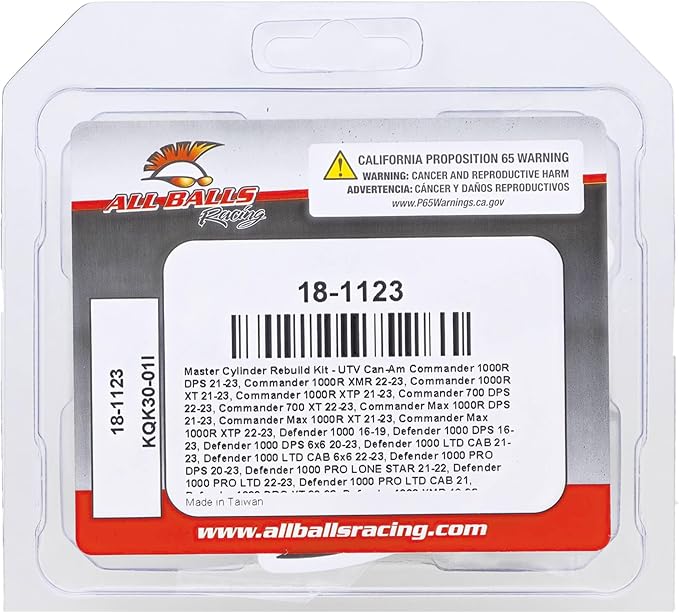 All Balls 18-1123 Master Cylinder Rebuild Kit Compatible With/Replacement For Can-Am Commander 700 2022, Commander 700 XT 2022, Commander 1000 2021-2022, Commander 1000R, Commander 1000R XT 2021-2022