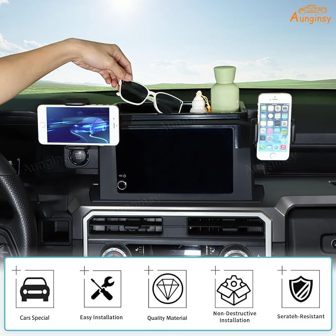 Car Center Console Dash Storage Tray With Phone Holder Compatible with Toyota Tacoma 2024 2025 2026, Dashboard Organizer Tray Mobile Phone Mount Storage Box Insert Accessories, Only Fit 8-inch Screen