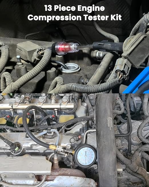 SIXIWANZI 13 Piece Engine Compression Tester Kit, 0-300 PSI Compression Tester Automotive with Spark Plug Tester, Small Engine Compression Tester with M10 M12 M14 M16 M18