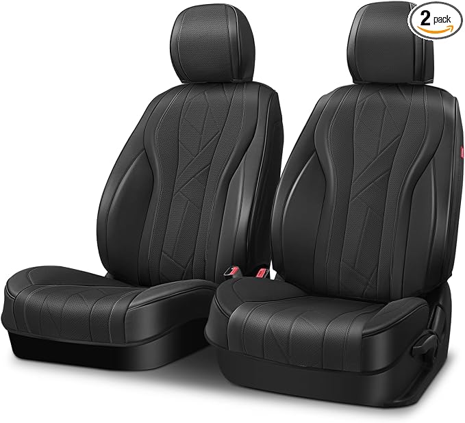 Auto Dynasty Car Seat Covers Front Set, Anti-Slip Automotive Interior Covers with Storage Pocket, Breathable Car Seat Protectors, Airbag Compatible, Universal Fit Most Vehicles, Black (Touring Series)
