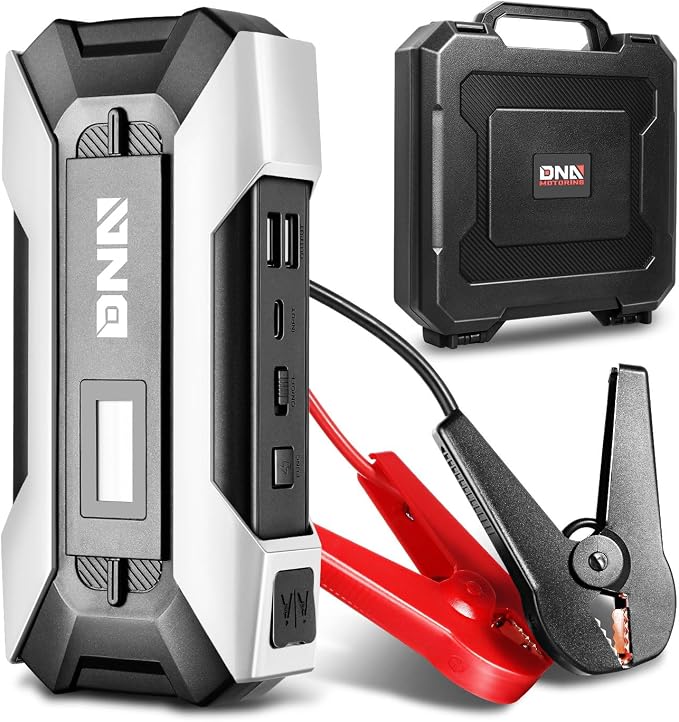 DNA Motoring TOOLS-00269 12V 1500A 15000 mAh Multi-Function Portable Car Battery Jump Starter for Up to 7.0L Gas & 5.5L Diesel Engine, with Carry Case, White