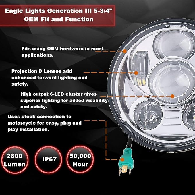 Eagle Lights 8900CG3-SCOUT Indian Scout Motorcycle Headlight Kit, Fits 2014+ Scout 60, Scout and Bobber, Chrome