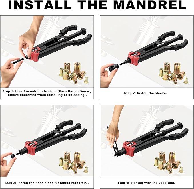 WETOLS 17" Rivet Nut Tool, Hand Rivet Tool Kit with 11 Metric & SAE Mandrels M3 M4 M5 M6 M8 M10 M12, 10-24, 1/4-20, 5/16-18, 3/8-16, 110pcs Rivnuts, Sturdy Case Packed, Auto Release Nut Design, WE-896