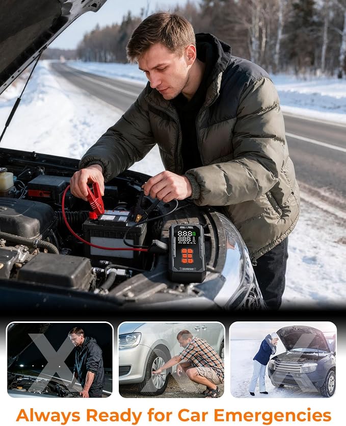 2000A Jump Starter with Air Compressor, Car Battery Jumper Starter Portable with 160PSI Auto-Shutoff Tire Inflator, Car Battery Charger Jump Box for 8.0L Gas/6.0L Diesel Engines
