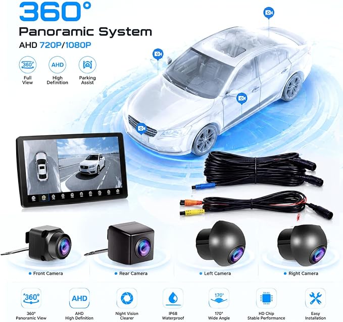 Car AHD 720P/1080P 360° Panoramic System Reversing Camera Set for Android Auto Radio High-Definition Camera