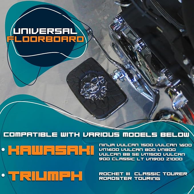 Driver Footpeg Passenger Peg Floorboard Footboard for Kawasaki Honda Triumph NINJA Vulcan Mean Streak Shadow Spirt Aero Phantom Magna VN900 Vtx VT750 VTX1800 Etc (Skull, Chrome)