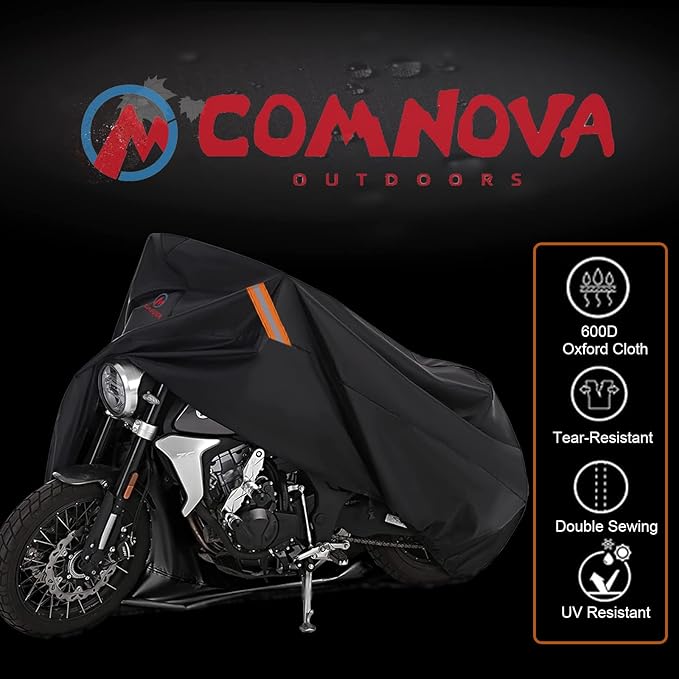 Motorcycle Cover All Season, Universal Waterproof Weather Sun Outdoor Protection Motorbike Cover, Scooter Shelter, Heavy-Duty Motorcycles Vehicle Cover, Fits Up to 96" Motors